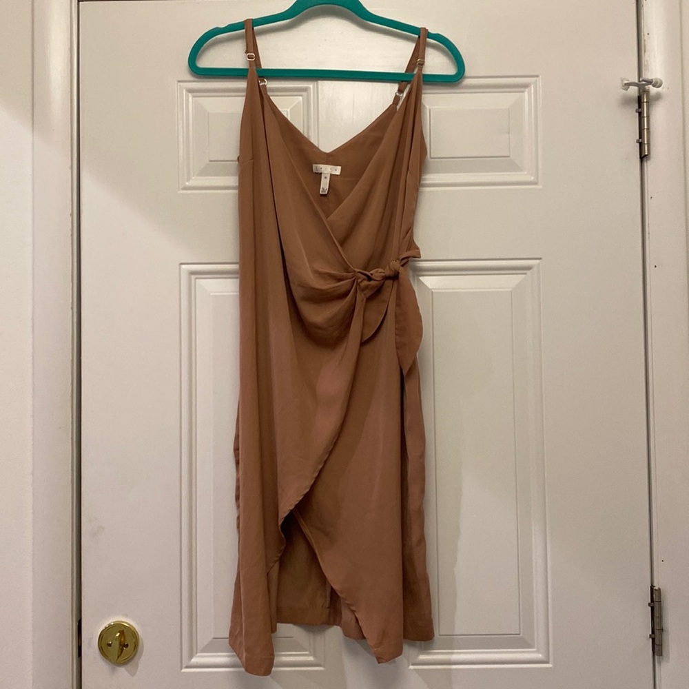 Leith ladies faux wrap‎ front camel color sleeveless spaghetti strap dress XS